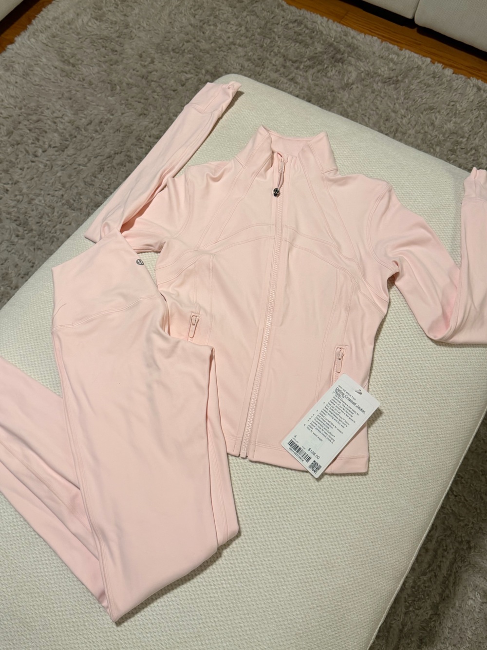 Light Pink Pearl Zip-Front Active Jacket and Leggings Set